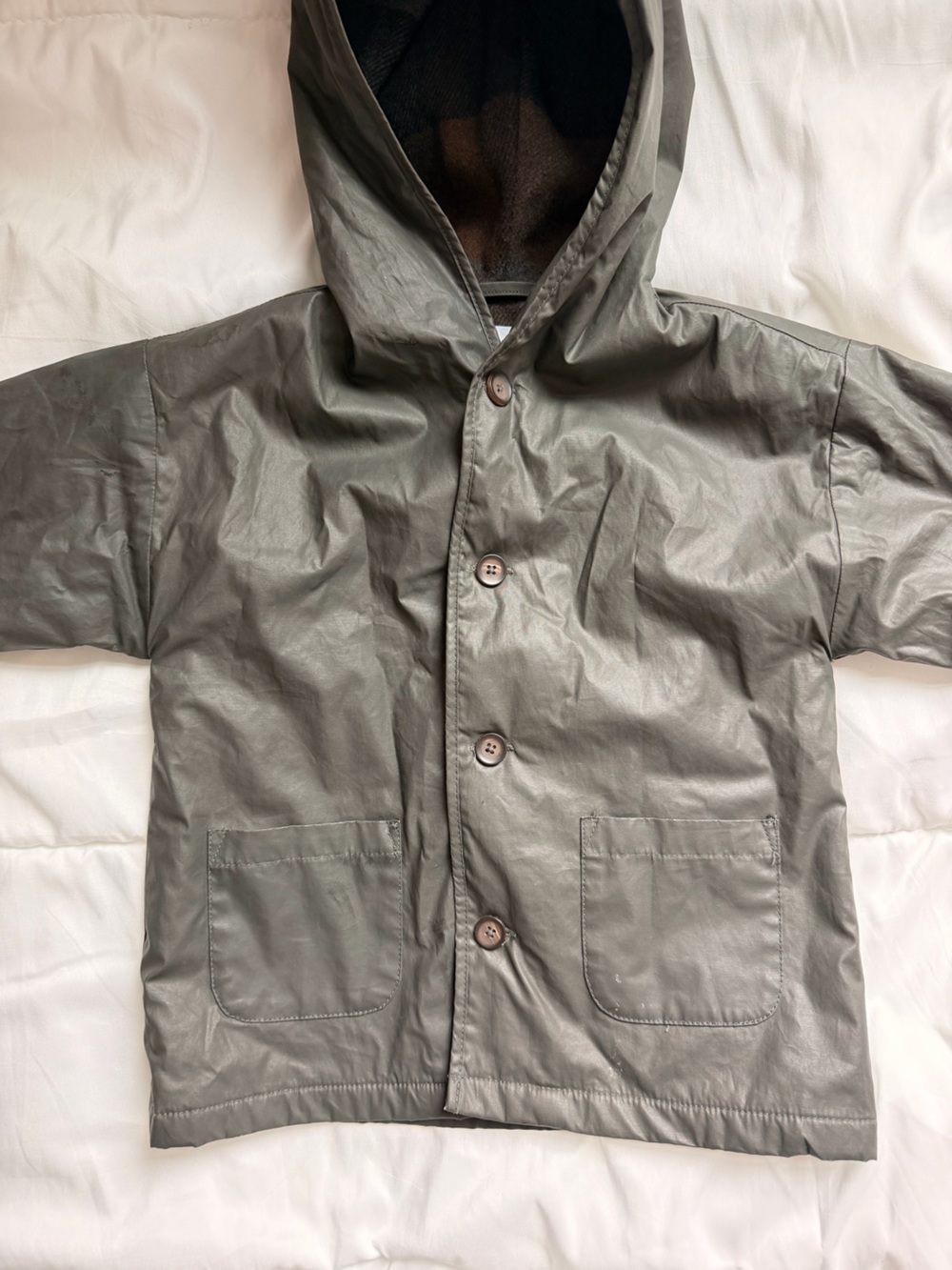 Mango Kids Olive Green Raincoat with Button Front